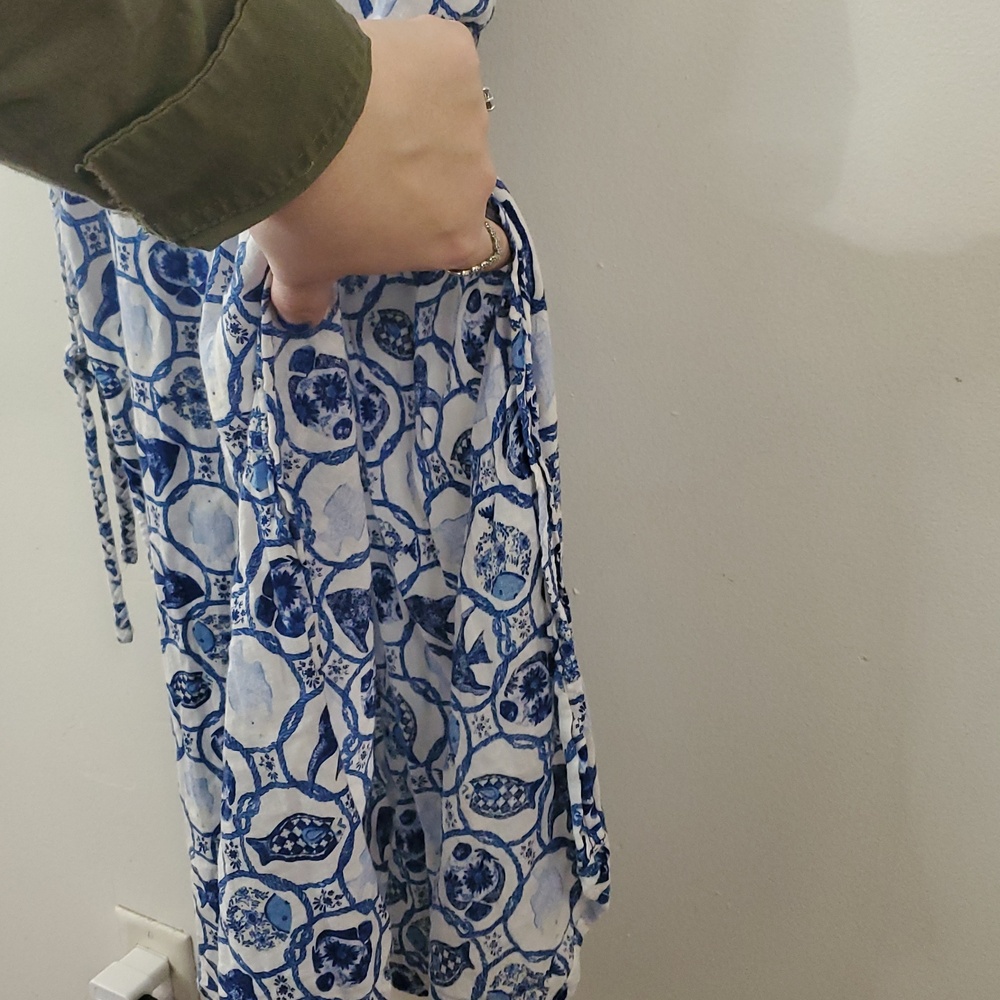 Isaac Mizrahi Womens Fish-Themed Linen Blend Midi Dress Beach Cover-Up Size Lg - Picture 6 of 13